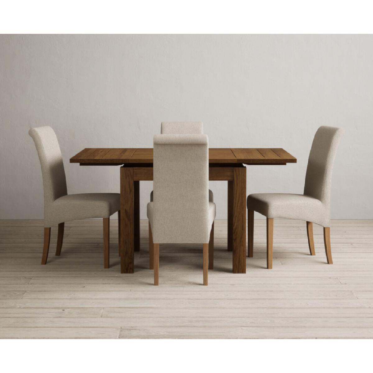 Extending Buxton 90cm Rustic Solid Oak Dining Table with 4 Natural Scroll Back Chairs – image 39
