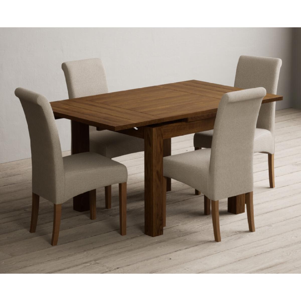 Extending Buxton 90cm Rustic Solid Oak Dining Table with 4 Natural Scroll Back Chairs – image 40