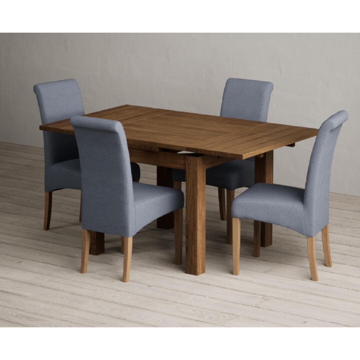 Extending Buxton 90cm Rustic Solid Oak Dining Table with 4 Natural Scroll Back Chairs – image 5