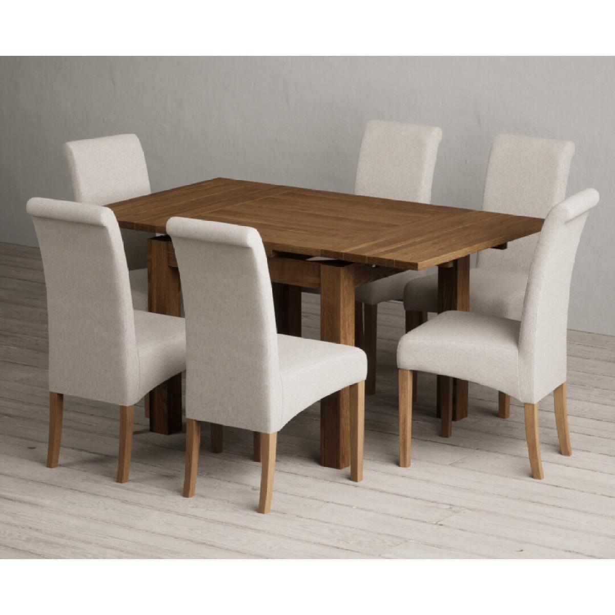 Extending Buxton 90cm Rustic Solid Oak Dining Table with 4 Natural Scroll Back Chairs – image 41
