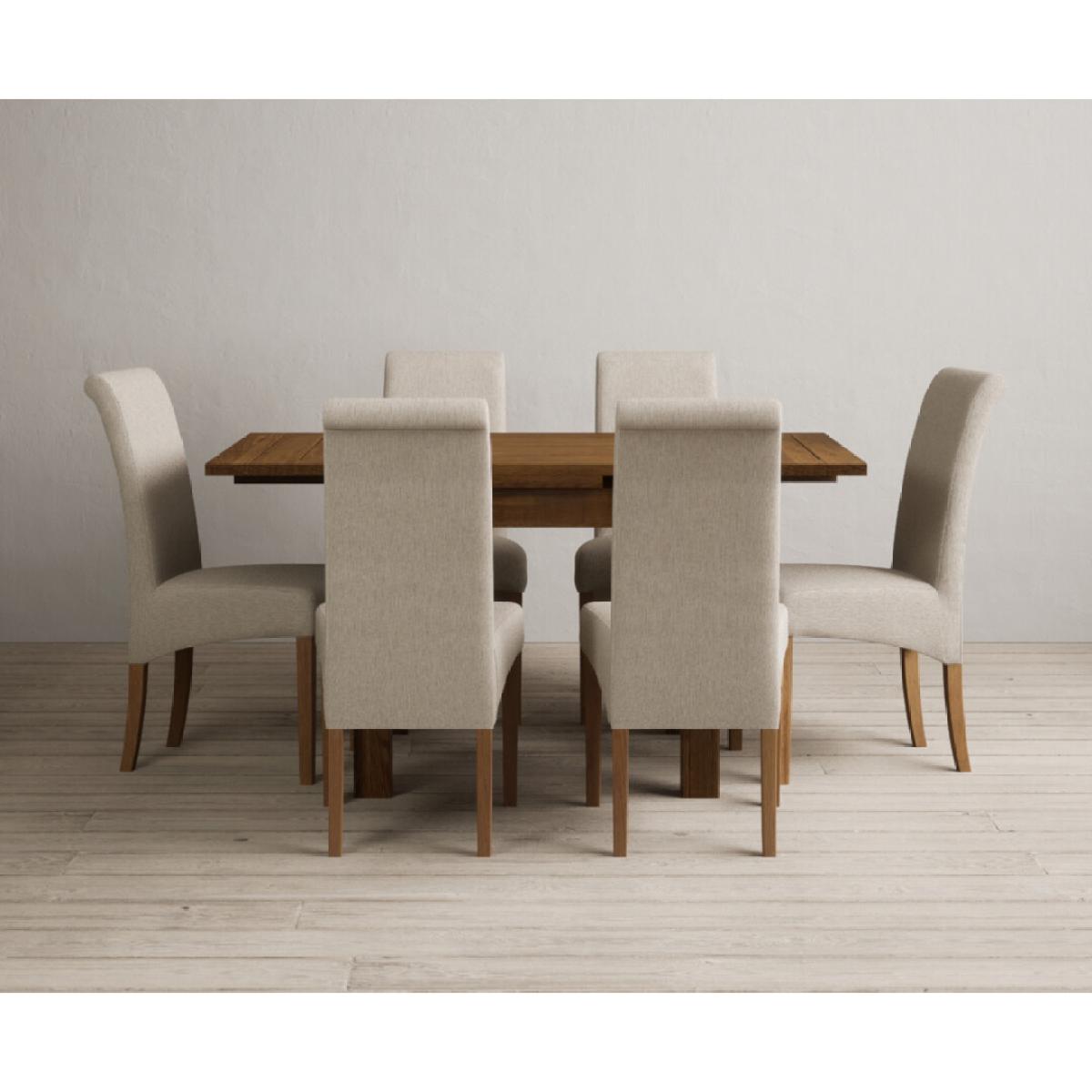 Extending Buxton 90cm Rustic Solid Oak Dining Table with 4 Natural Scroll Back Chairs – image 42