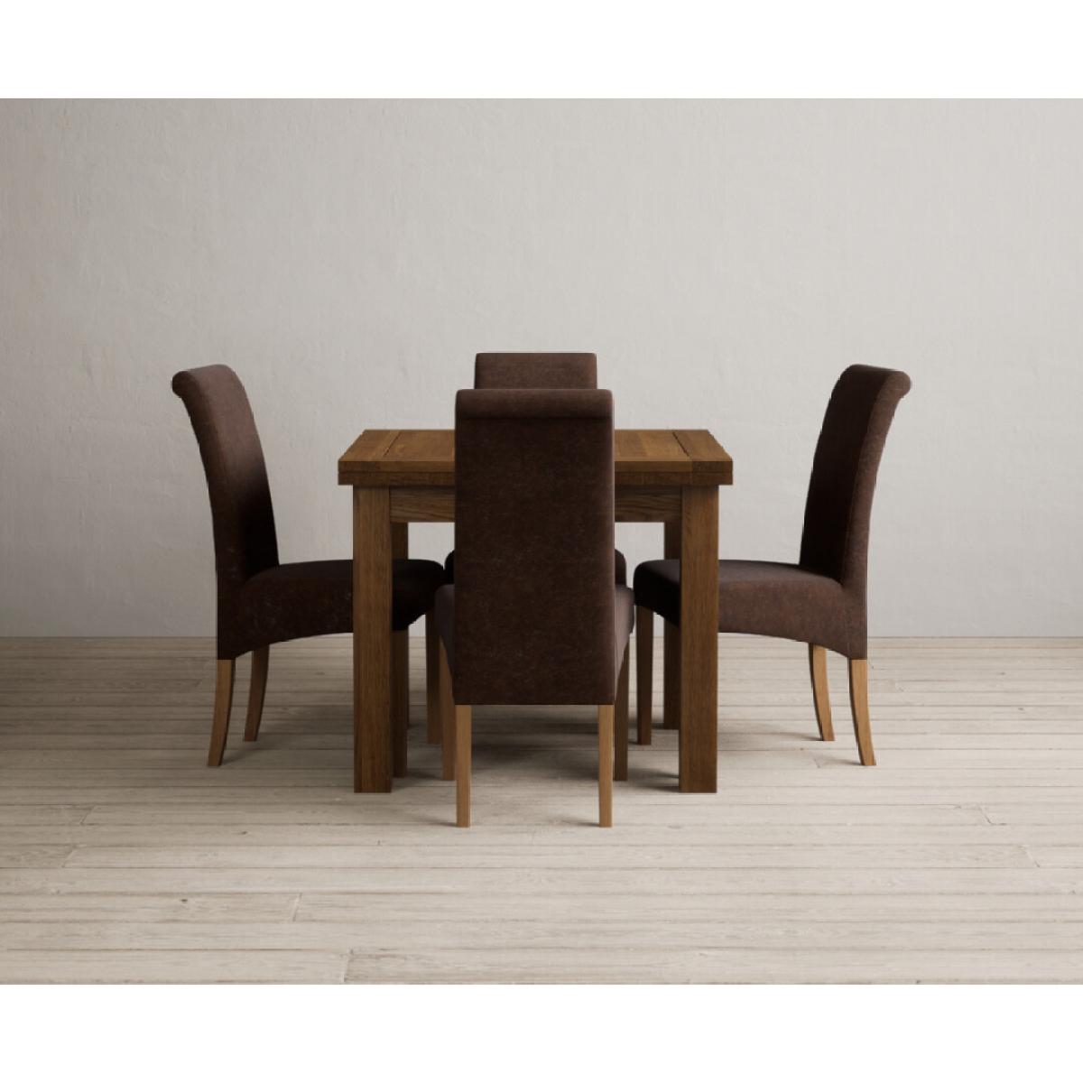 Extending Buxton 90cm Rustic Solid Oak Dining Table with 4 Natural Scroll Back Chairs – image 47