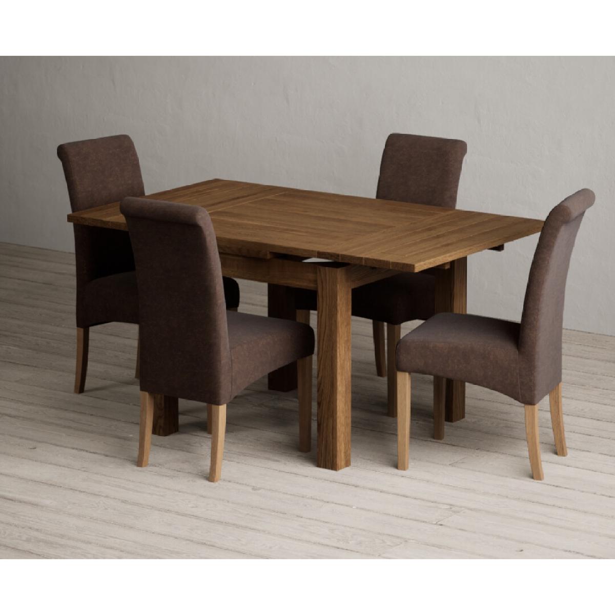 Extending Buxton 90cm Rustic Solid Oak Dining Table with 4 Natural Scroll Back Chairs – image 49