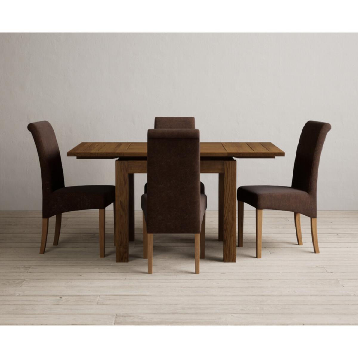 Extending Buxton 90cm Rustic Solid Oak Dining Table with 4 Natural Scroll Back Chairs – image 50
