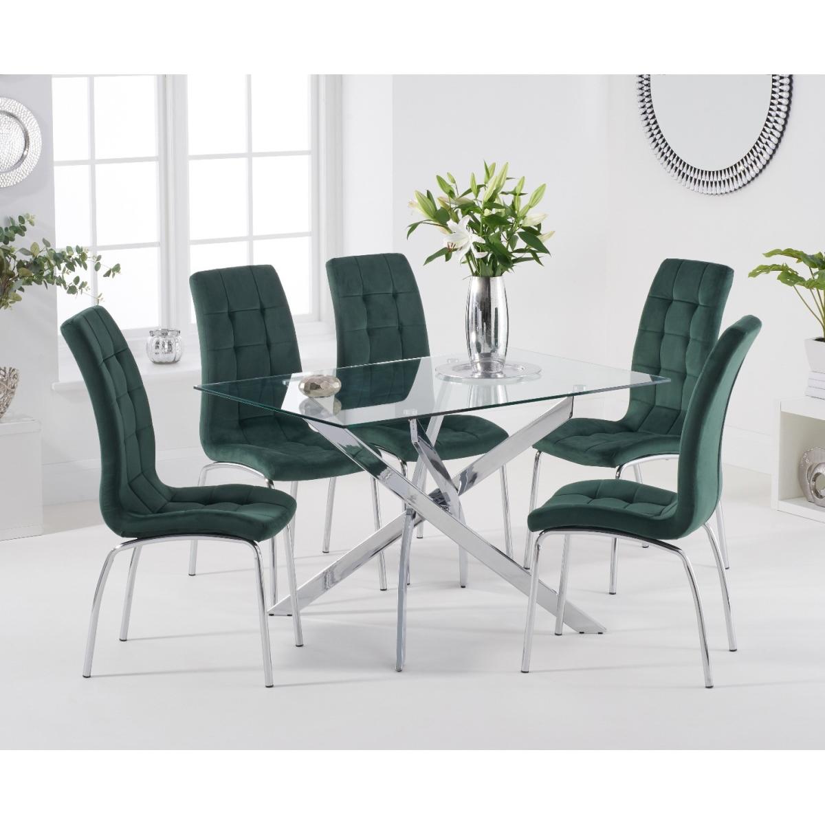 Denver 120cm Rectangular Glass Dining Table With 6 Grey Enzo Velvet Chairs – image 2