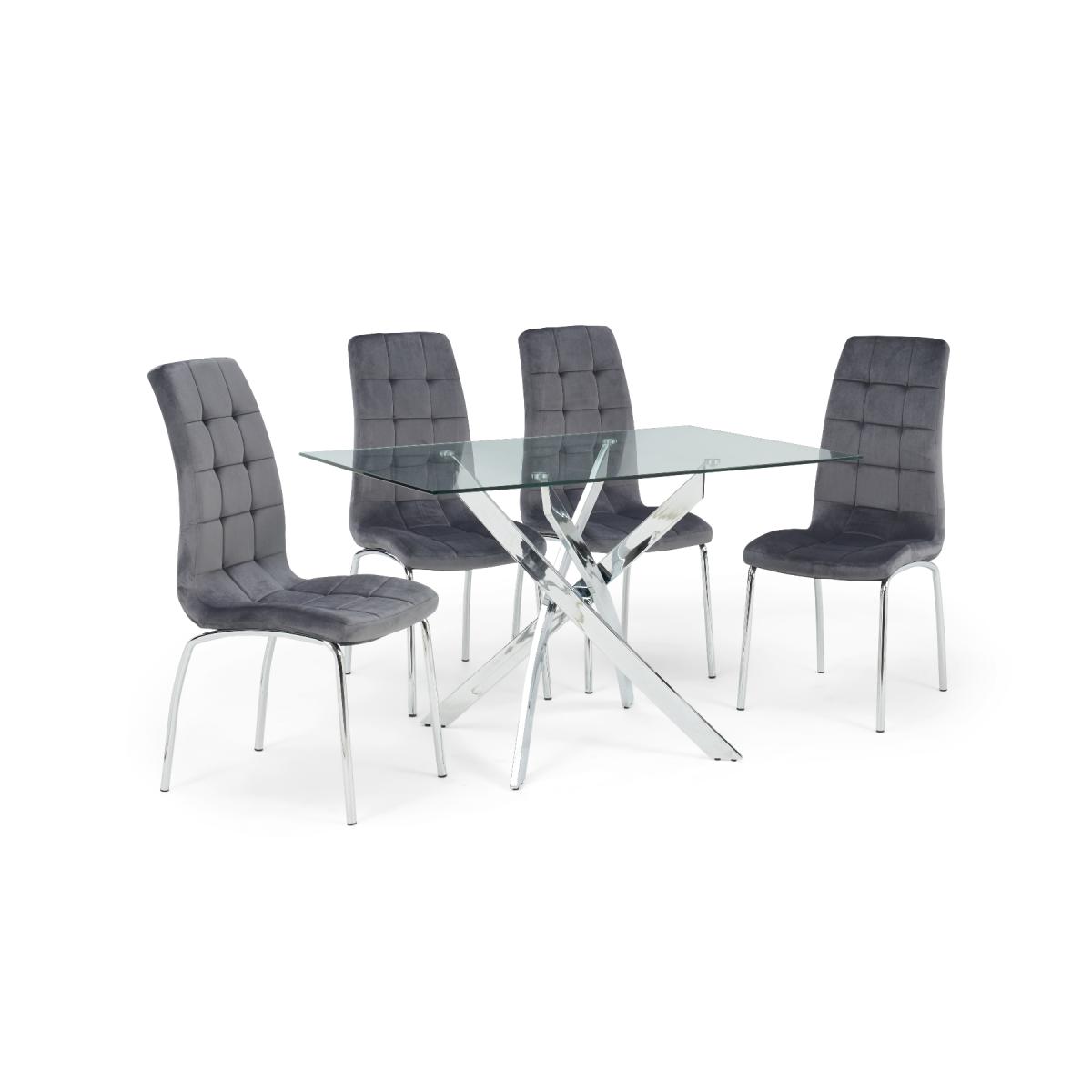Denver 120cm Rectangular Glass Dining Table With 6 Grey Enzo Velvet Chairs – image 11
