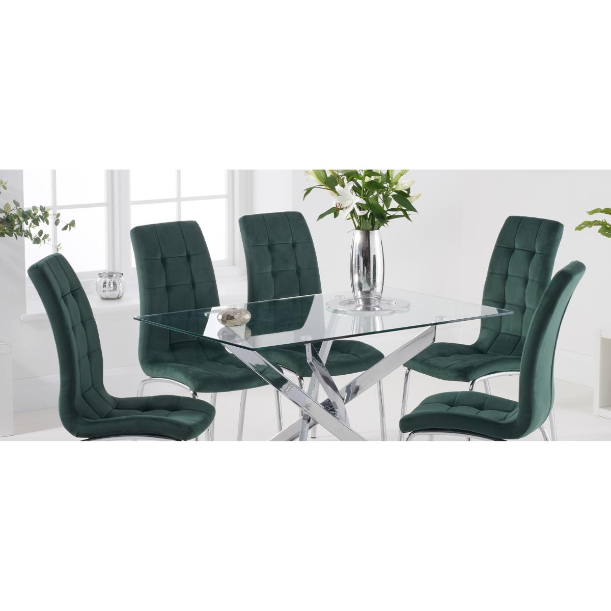 Denver 120cm Rectangular Glass Dining Table With 6 Grey Enzo Velvet Chairs – image 12