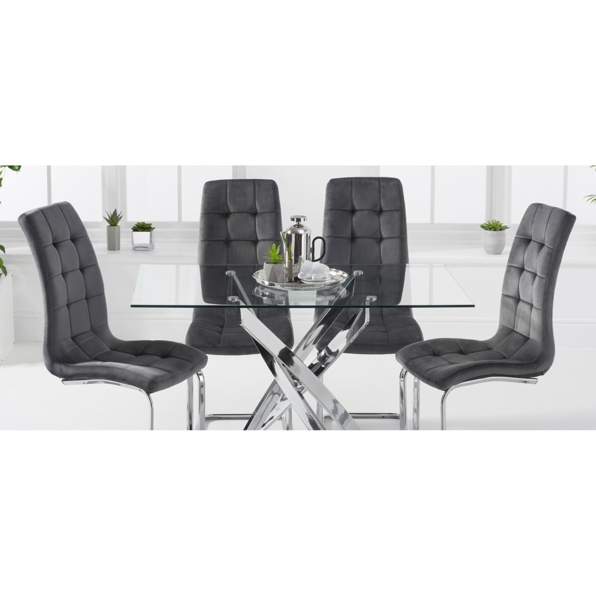 Denver 120cm Rectangular Glass Dining Table With 6 Grey Enzo Velvet Chairs – image 18