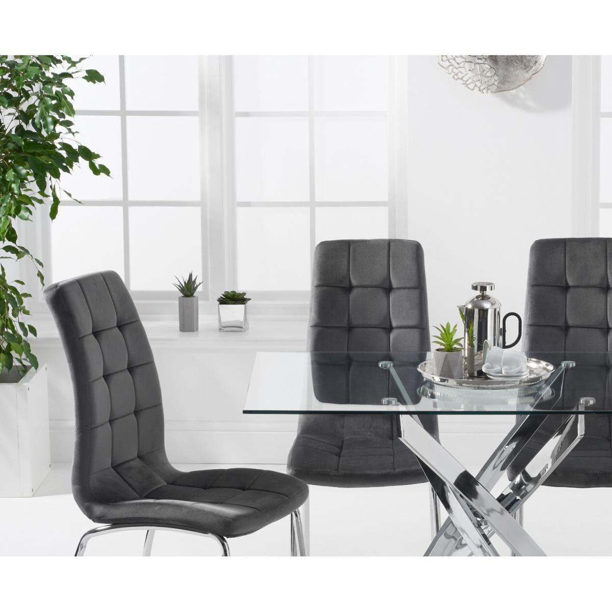 Denver 120cm Rectangular Glass Dining Table With 6 Grey Enzo Velvet Chairs – image 4