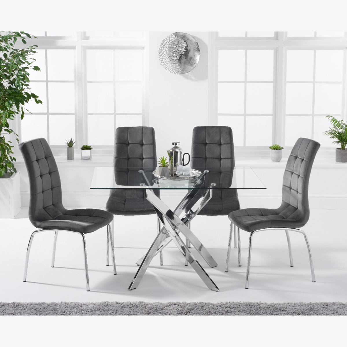 Denver 120cm Rectangular Glass Dining Table With 6 Grey Enzo Velvet Chairs – image 1