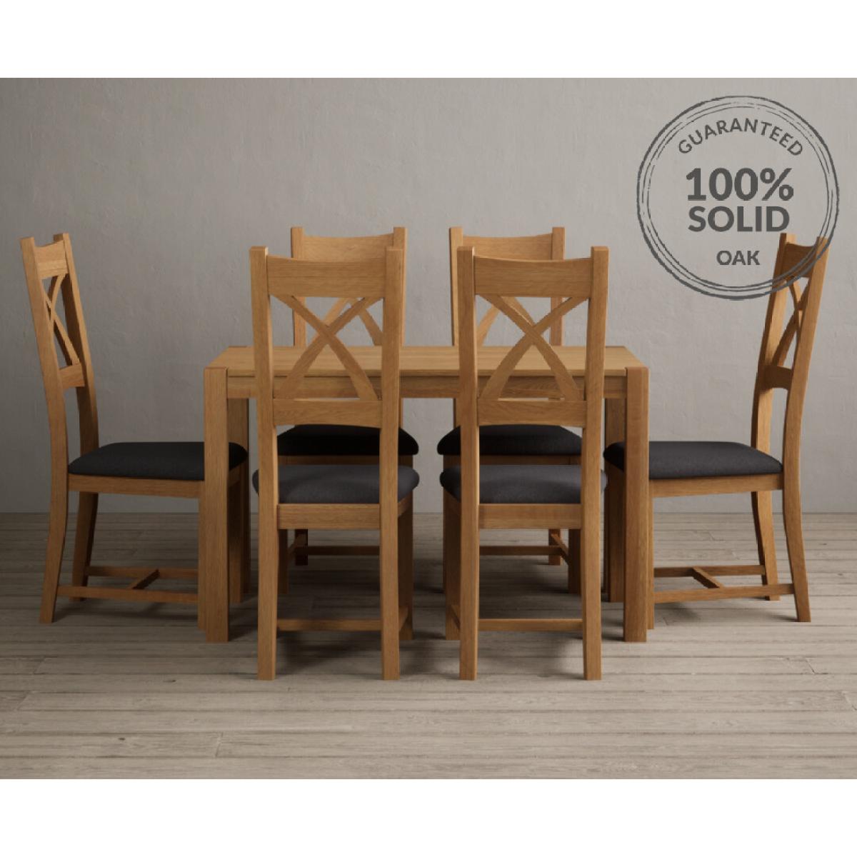 York 120cm Solid Oak Dining Table With 6 Charcoal Grey X Back Chairs – image 2