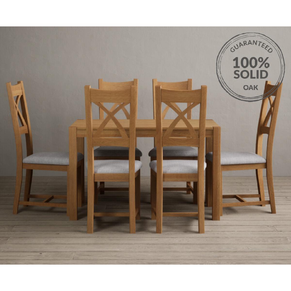York 120cm Solid Oak Dining Table With 6 Charcoal Grey X Back Chairs – image 11
