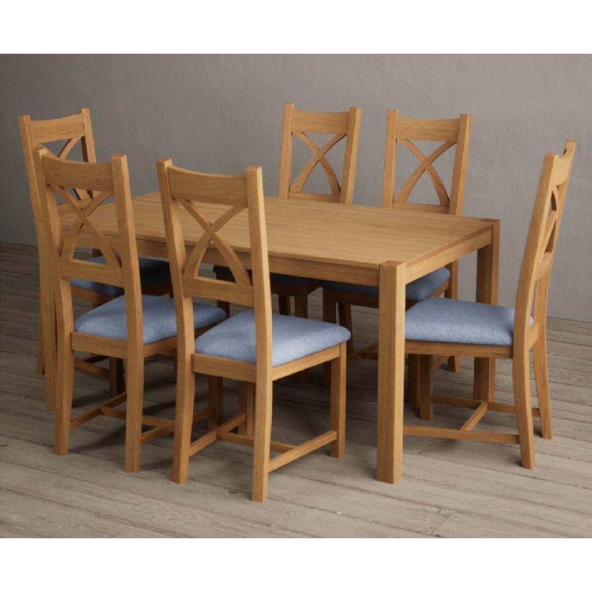 York 120cm Solid Oak Dining Table With 6 Charcoal Grey X Back Chairs – image 4