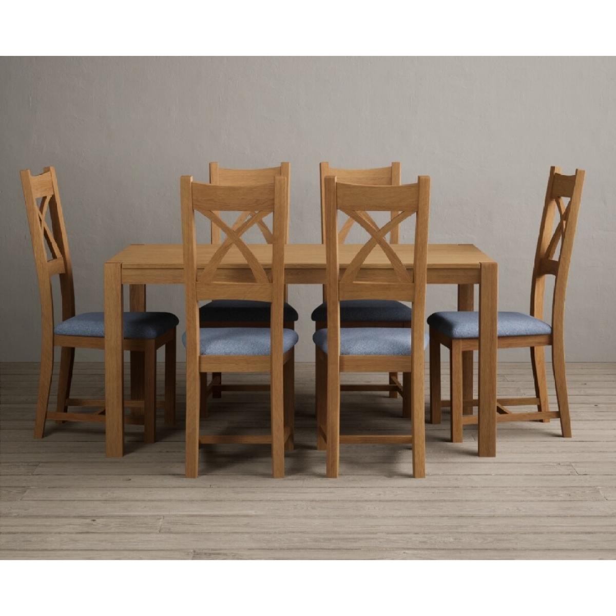 York 120cm Solid Oak Dining Table With 6 Charcoal Grey X Back Chairs – image 5
