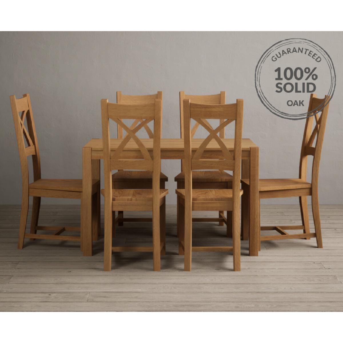 York 120cm Solid Oak Dining Table With 6 Charcoal Grey X Back Chairs – image 9