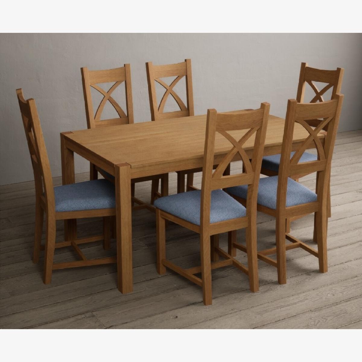 York 120cm Solid Oak Dining Table With 6 Charcoal Grey X Back Chairs – image 1