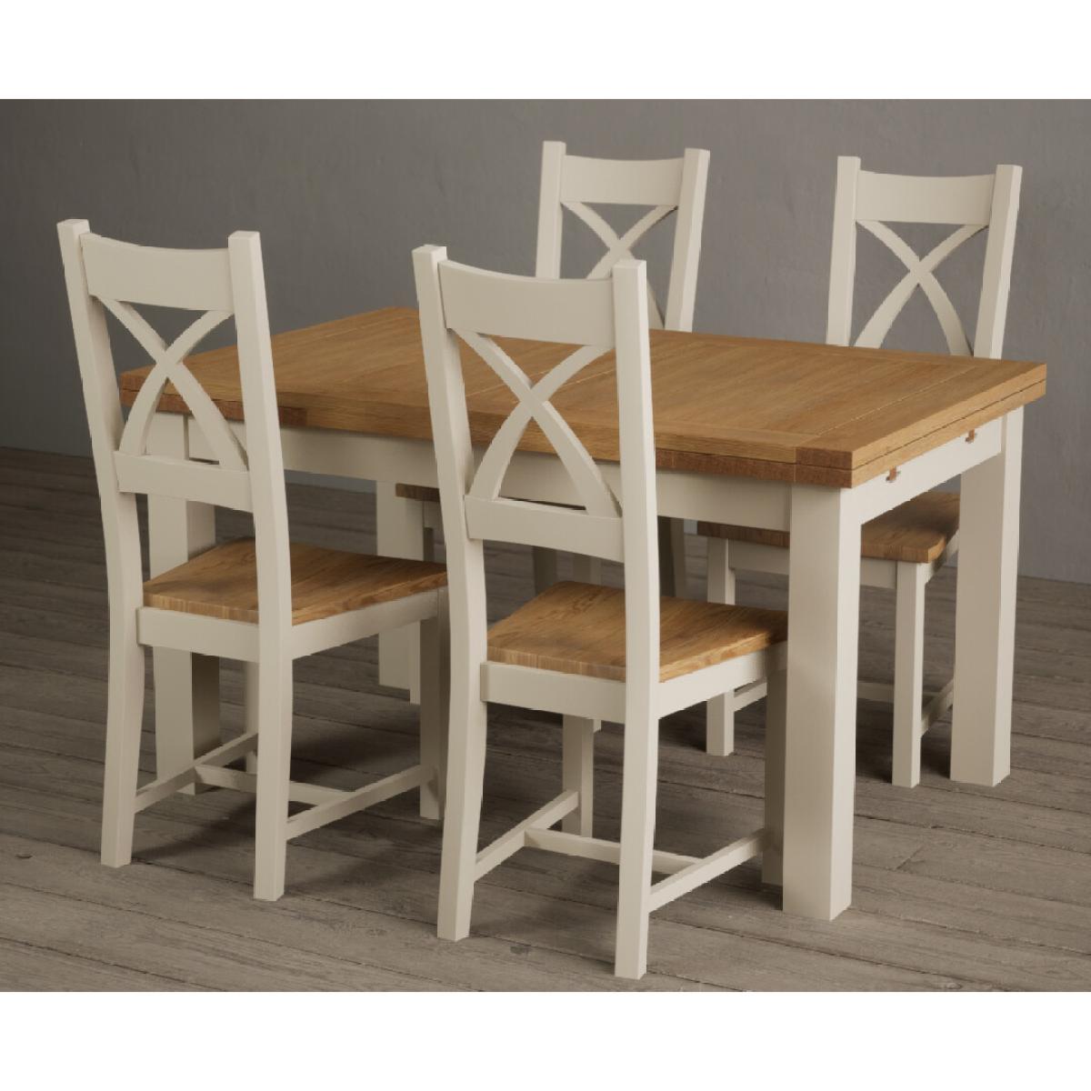 Extending Hampshire 140cm Oak and Cream Painted Dining Table with 6 Blue X Back Chairs – image 11