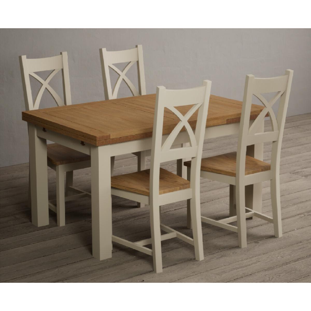Extending Hampshire 140cm Oak and Cream Painted Dining Table with 6 Blue X Back Chairs – image 13
