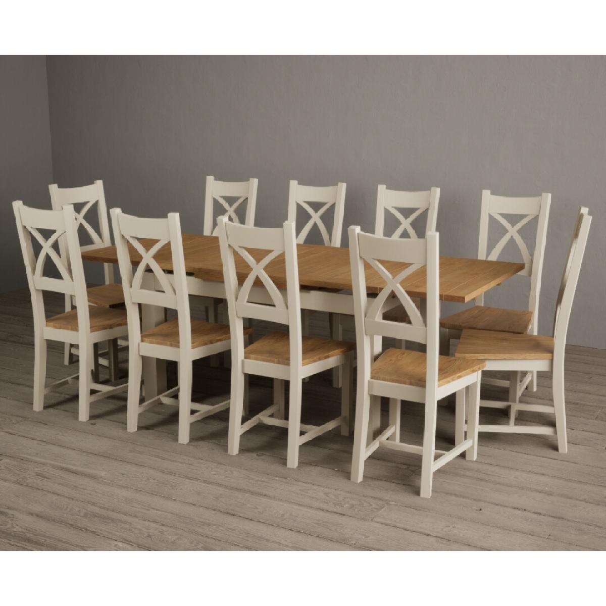Extending Hampshire 140cm Oak and Cream Painted Dining Table with 6 Blue X Back Chairs – image 15