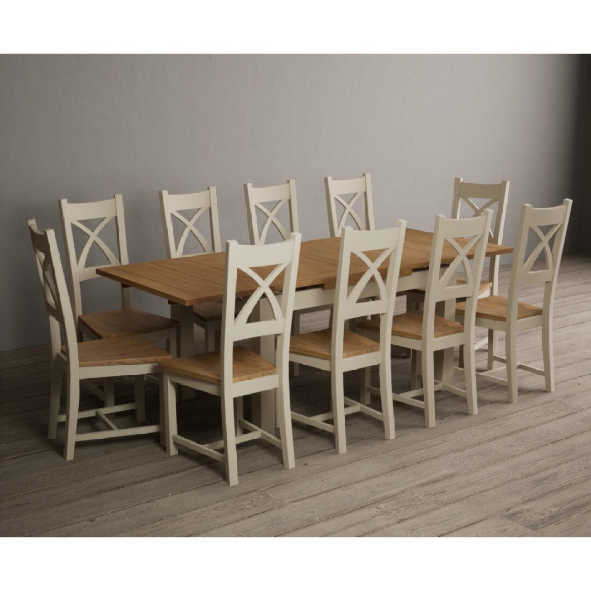Extending Hampshire 140cm Oak and Cream Painted Dining Table with 6 Blue X Back Chairs – image 16