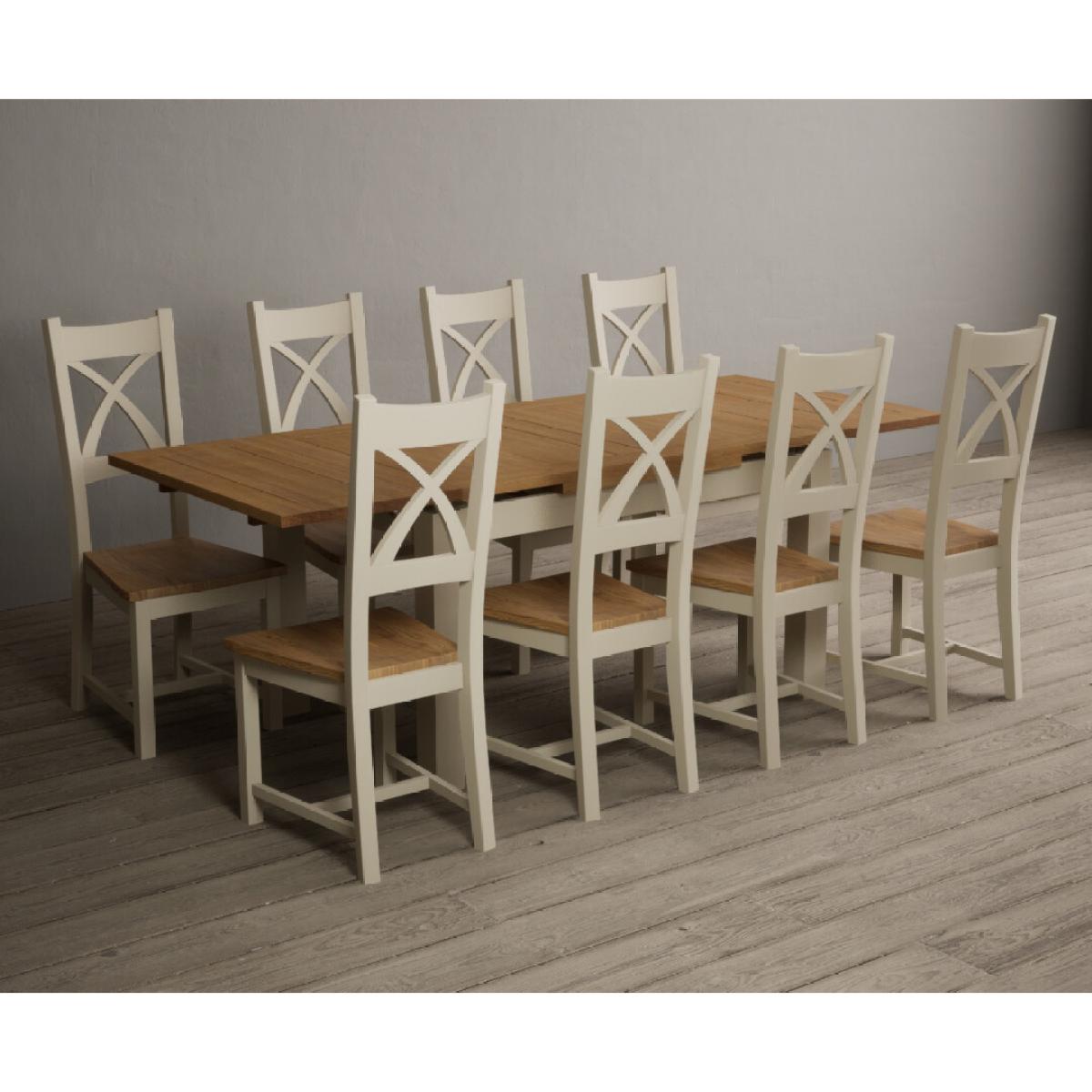 Extending Hampshire 140cm Oak and Cream Painted Dining Table with 6 Blue X Back Chairs – image 17
