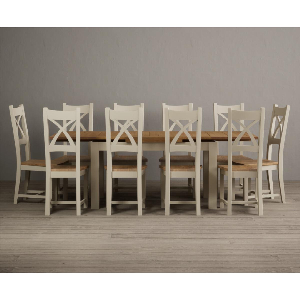 Extending Hampshire 140cm Oak and Cream Painted Dining Table with 6 Blue X Back Chairs – image 3