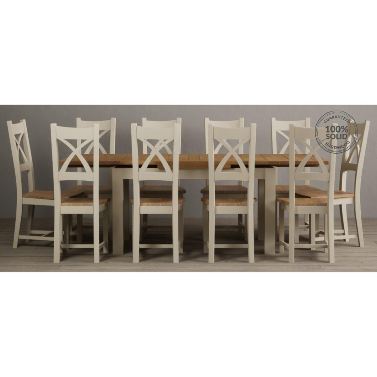 Extending Hampshire 140cm Oak and Cream Painted Dining Table with 6 Blue X Back Chairs – image 22