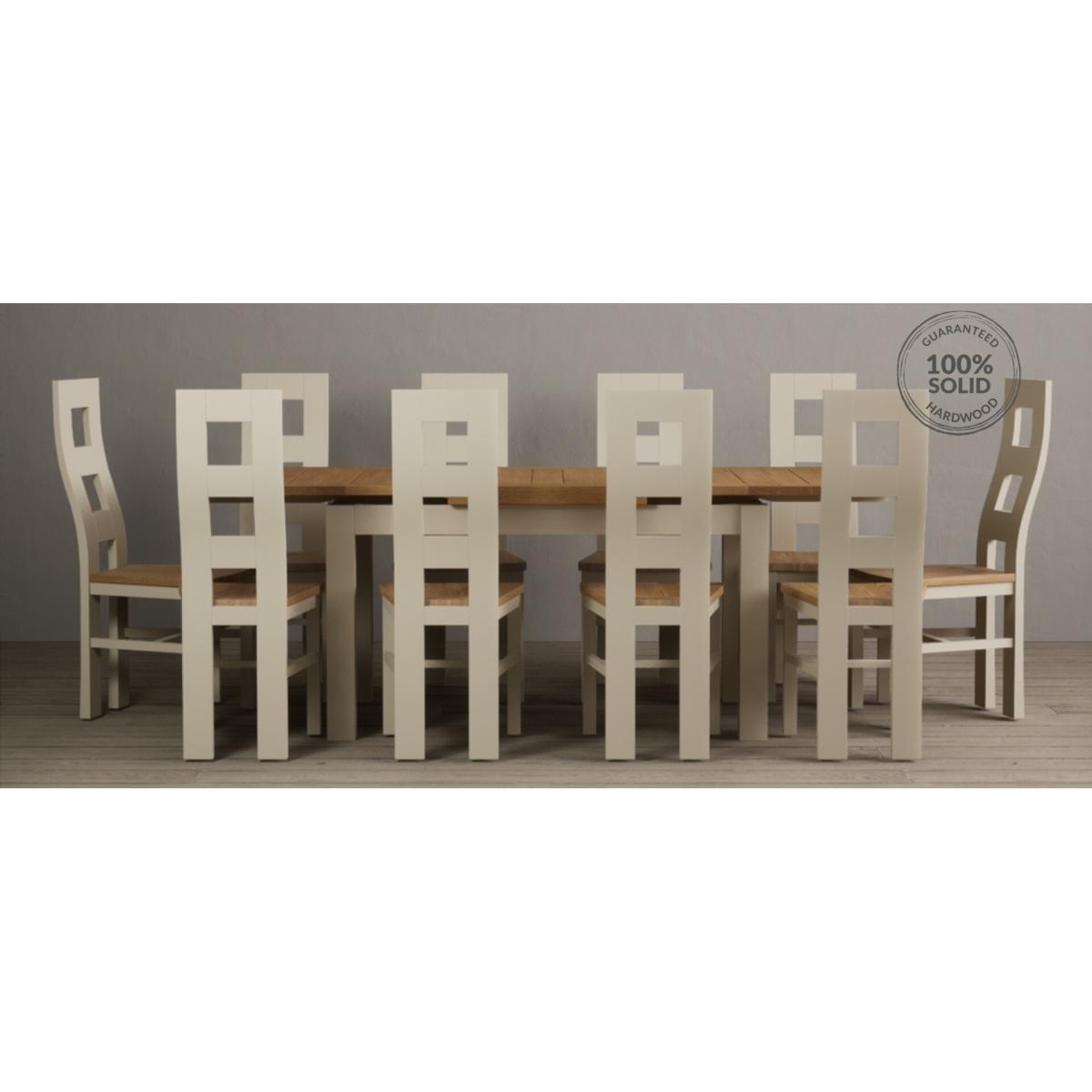 Extending Hampshire 140cm Oak and Cream Painted Dining Table with 6 Blue X Back Chairs – image 32