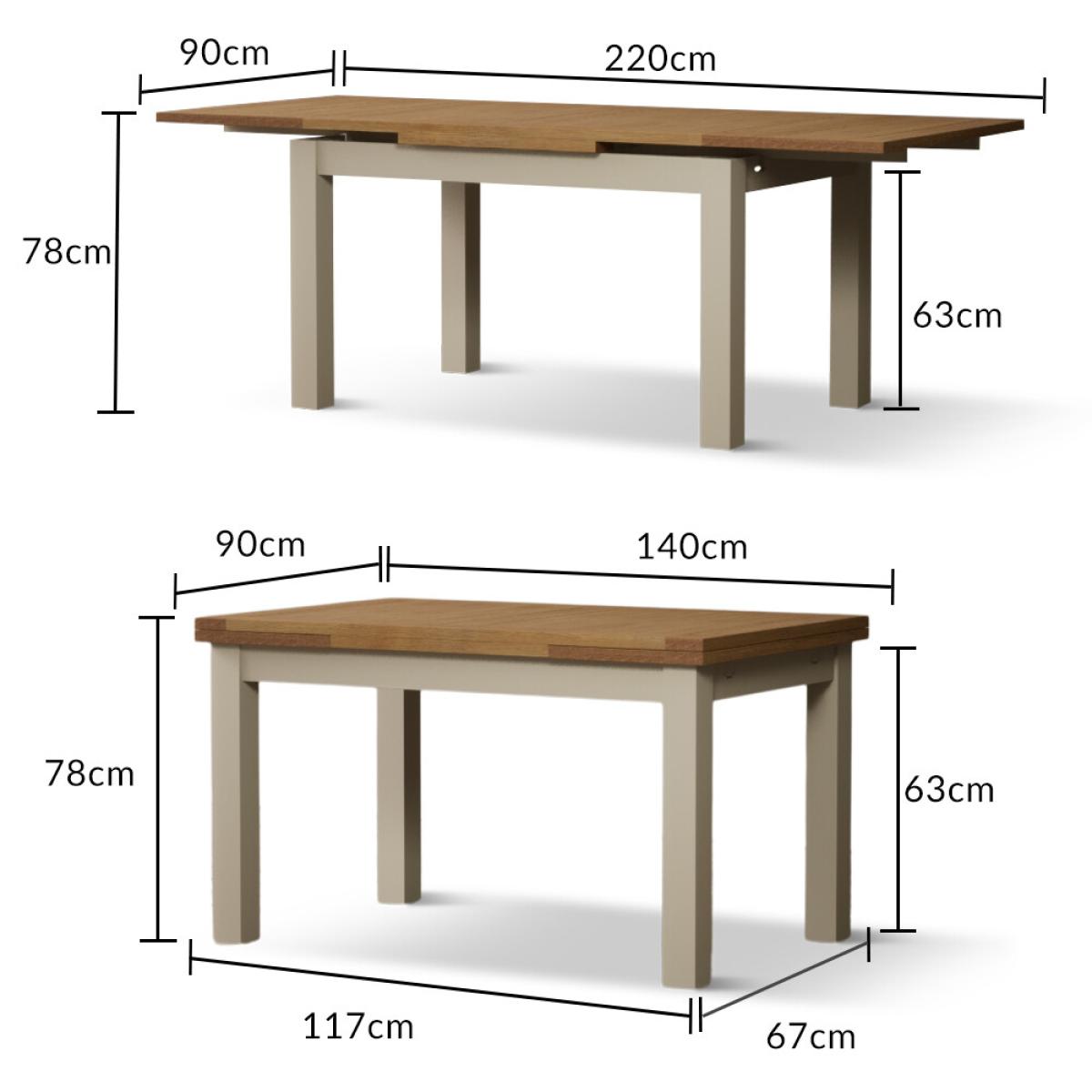 Extending Hampshire 140cm Oak and Cream Painted Dining Table with 6 Blue X Back Chairs – image 33