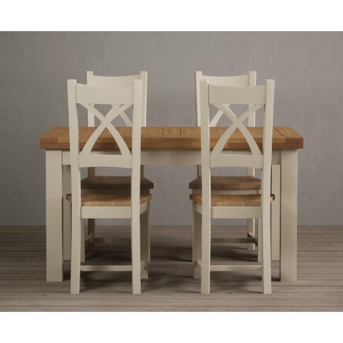 Extending Hampshire 140cm Oak and Cream Painted Dining Table with 6 Blue X Back Chairs – image 8