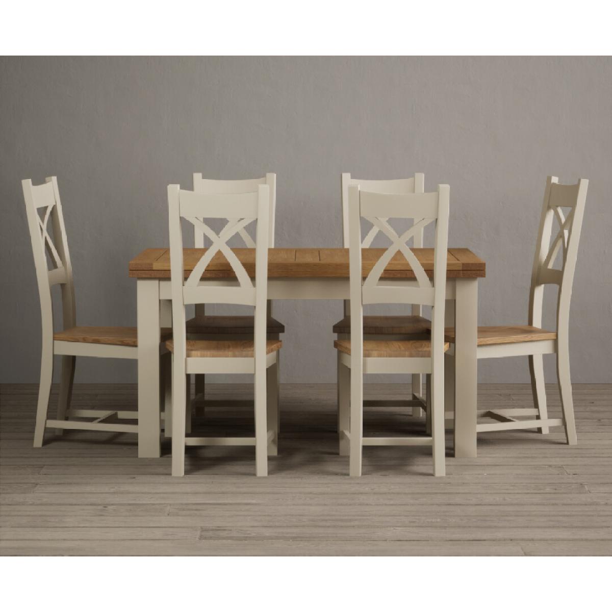 Extending Hampshire 140cm Oak and Cream Painted Dining Table with 6 Blue X Back Chairs – image 9