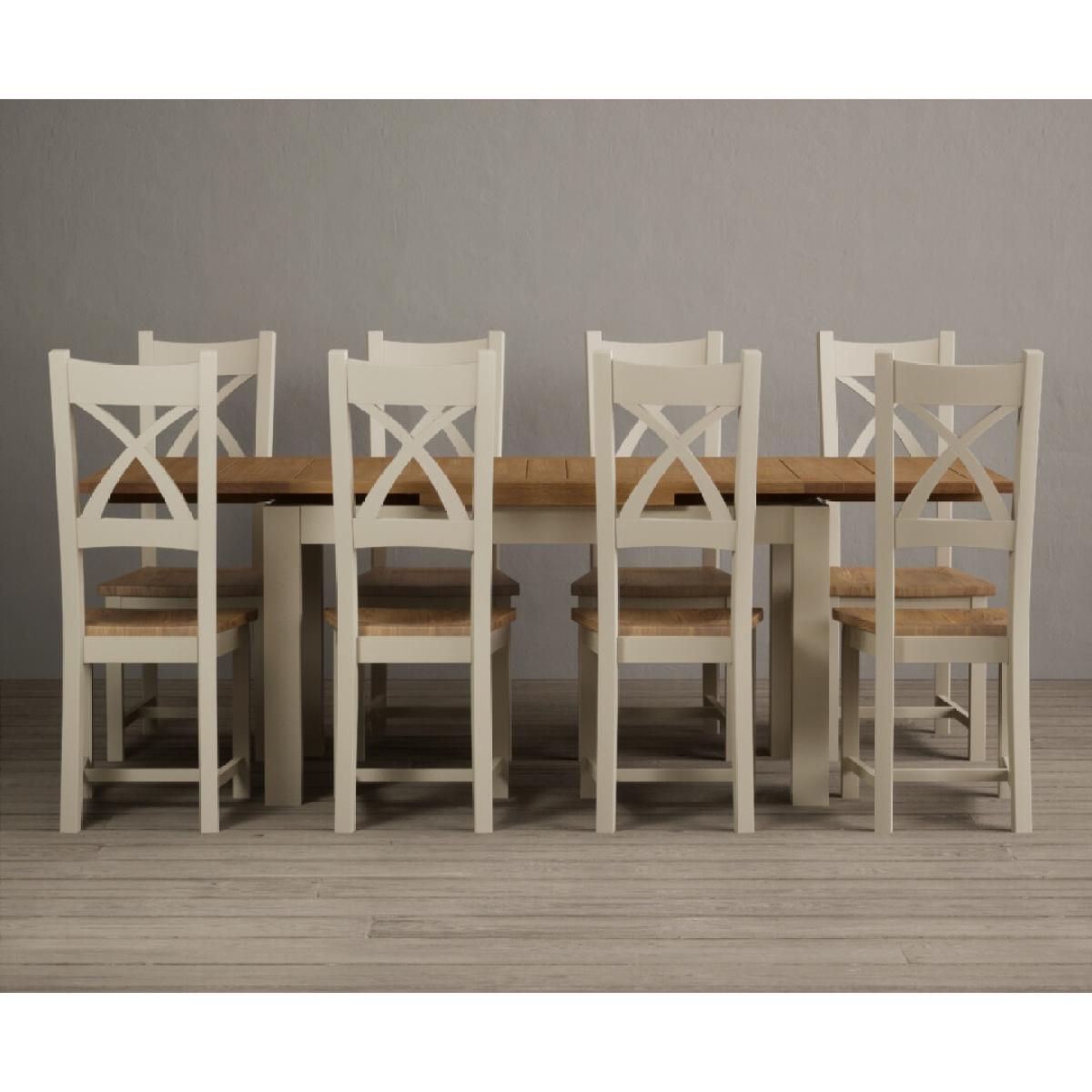 Extending Hampshire 140cm Oak and Cream Painted Dining Table with 6 Blue X Back Chairs – image 10
