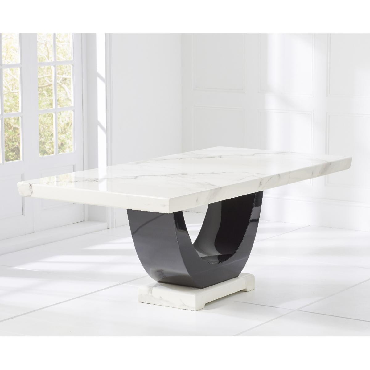 Raphael 200cm White and Black Pedestal Marble Dining Table With 8 Cream Francesca Chairs – image 11
