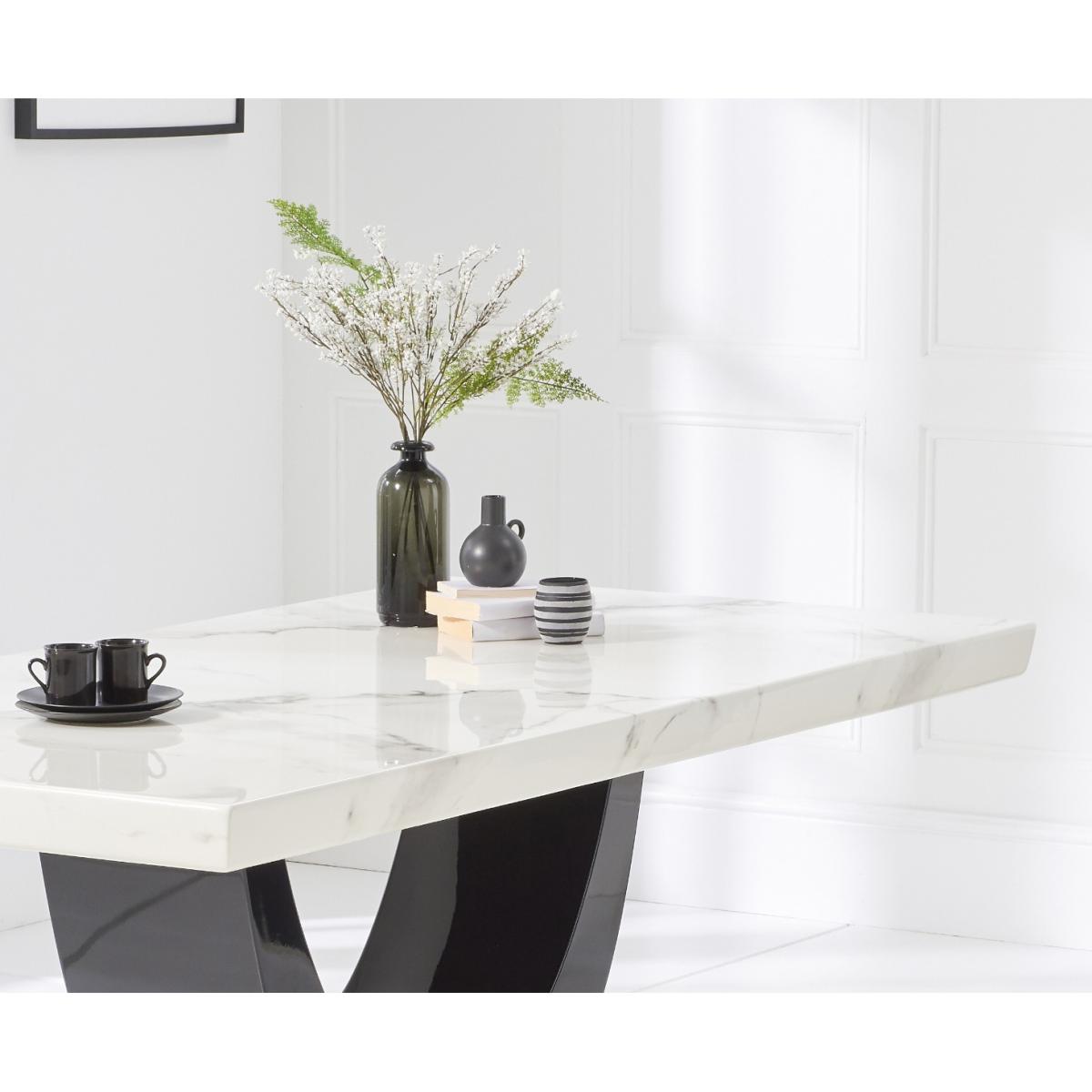Raphael 200cm White and Black Pedestal Marble Dining Table With 8 Cream Francesca Chairs – image 12