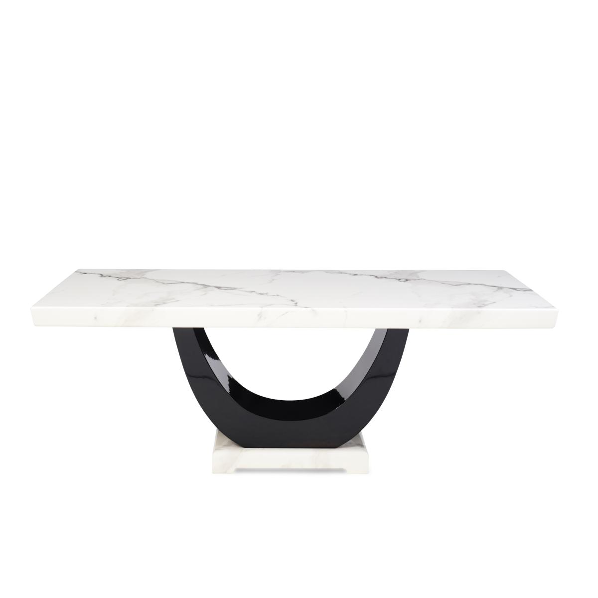 Raphael 200cm White and Black Pedestal Marble Dining Table With 8 Cream Francesca Chairs – image 13
