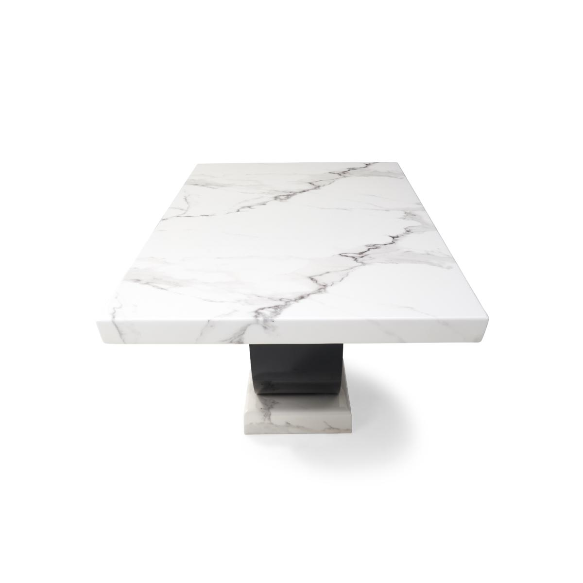 Raphael 200cm White and Black Pedestal Marble Dining Table With 8 Cream Francesca Chairs – image 14