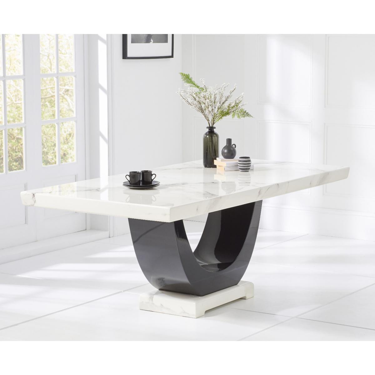 Raphael 200cm White and Black Pedestal Marble Dining Table With 8 Cream Francesca Chairs – image 3