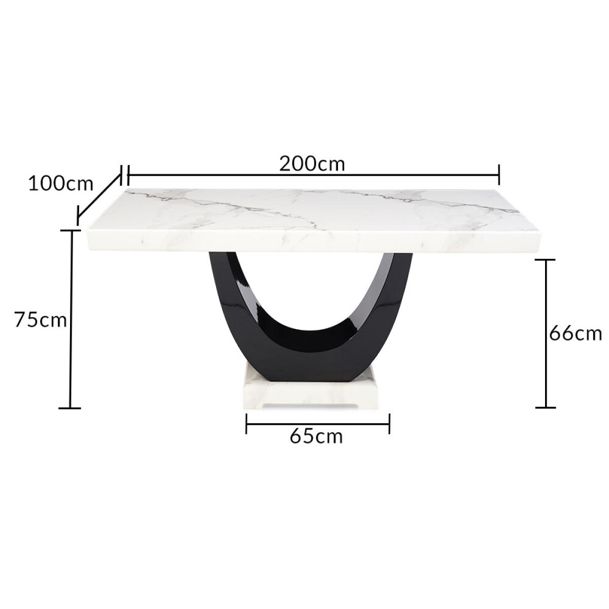 Raphael 200cm White and Black Pedestal Marble Dining Table With 8 Cream Francesca Chairs – image 21