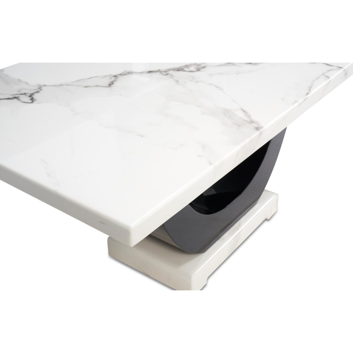 Raphael 200cm White and Black Pedestal Marble Dining Table With 8 Cream Francesca Chairs – image 4