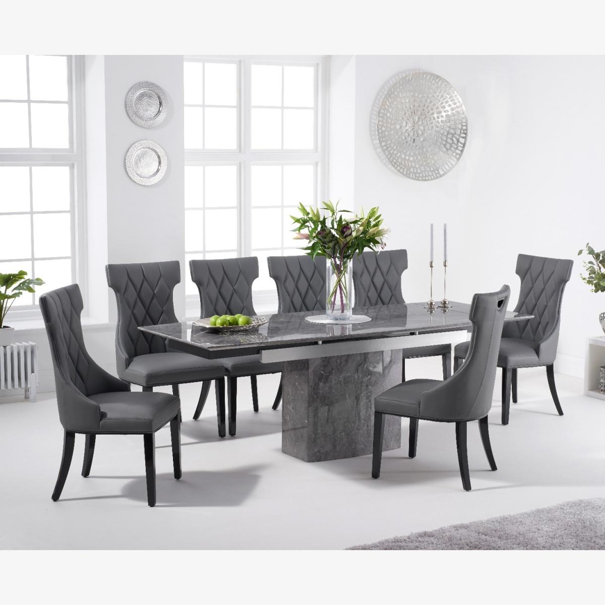 Metropolis 160cm Extending Grey Marble Dining Table With 8 Grey Freya Chairs