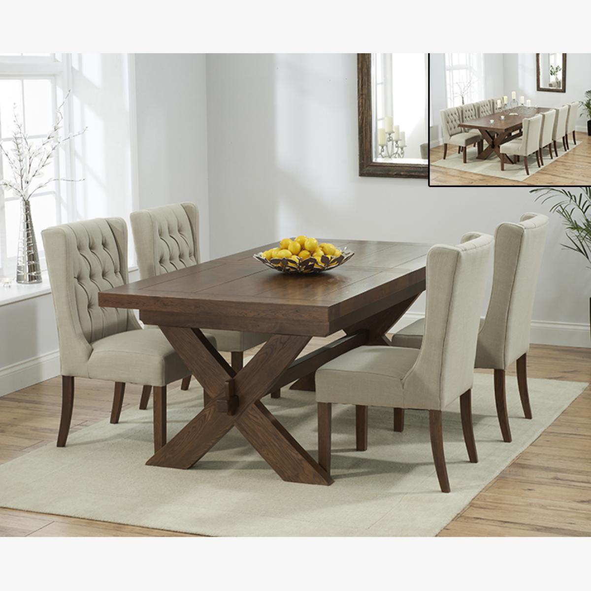 Extending Buckley 200cm Dark Oak Dining Table with 6 Natural Darcy Chairs – image 1