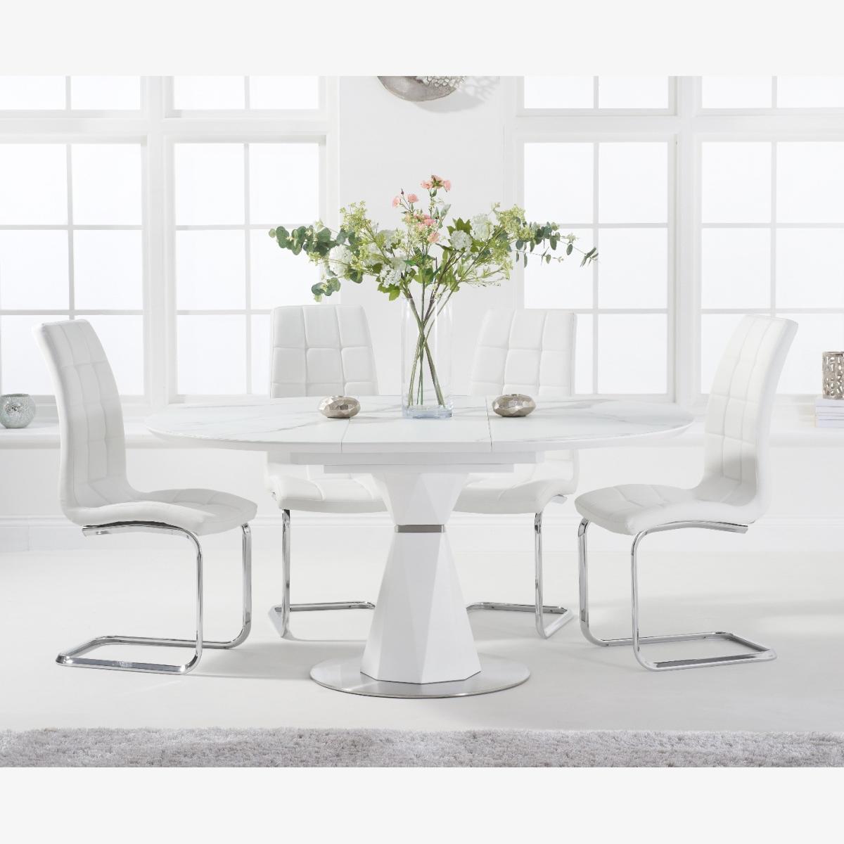 Jackson 120cm Round White Extending Dining Table With 6 White Lorin Chairs