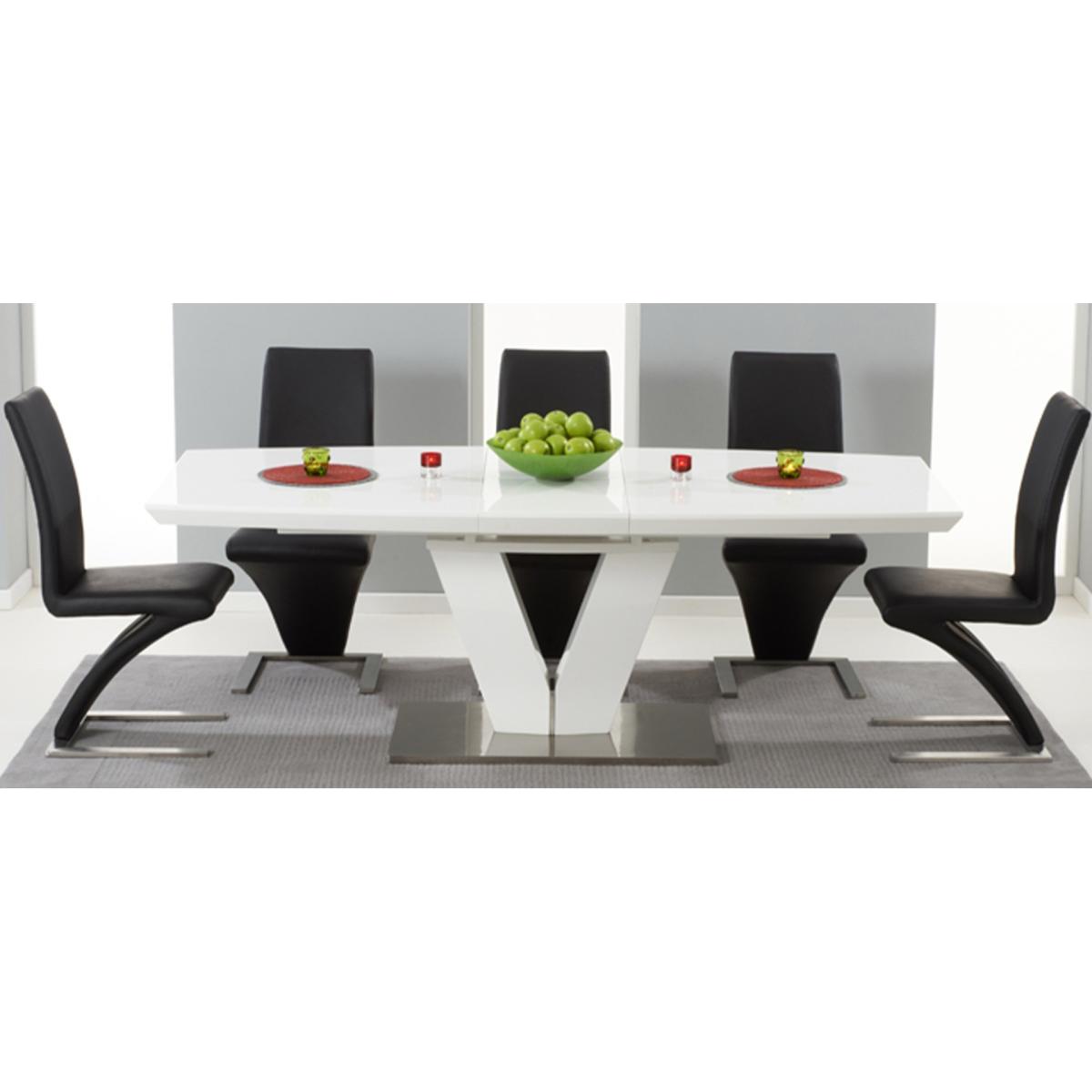 Extending Palermo 180cm White High Gloss Dining Table With 10 Black Aldo Chairs – image 15