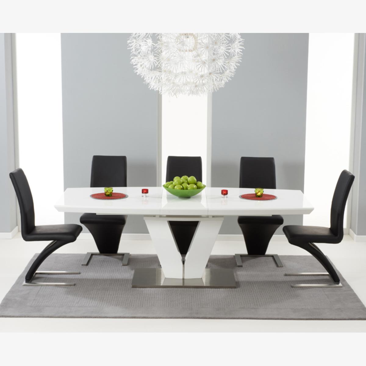 Extending Palermo 180cm White High Gloss Dining Table With 10 Black Aldo Chairs – image 1