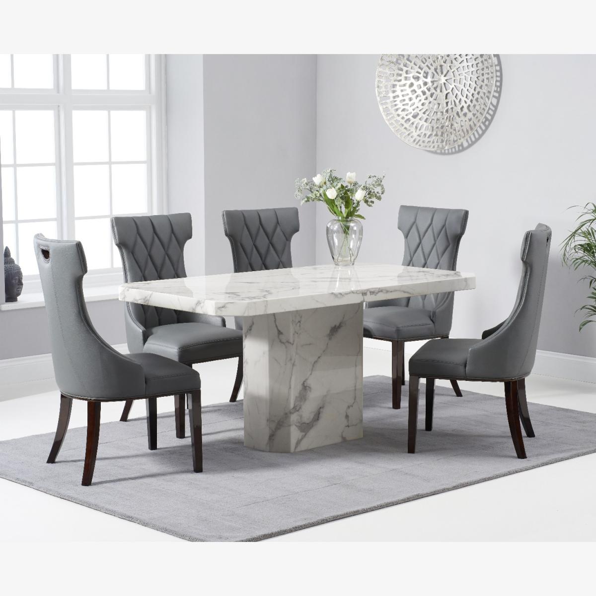 Belle 160cm White Marble Dining Table With 8 Grey Sophia Dining Chairs – image 1