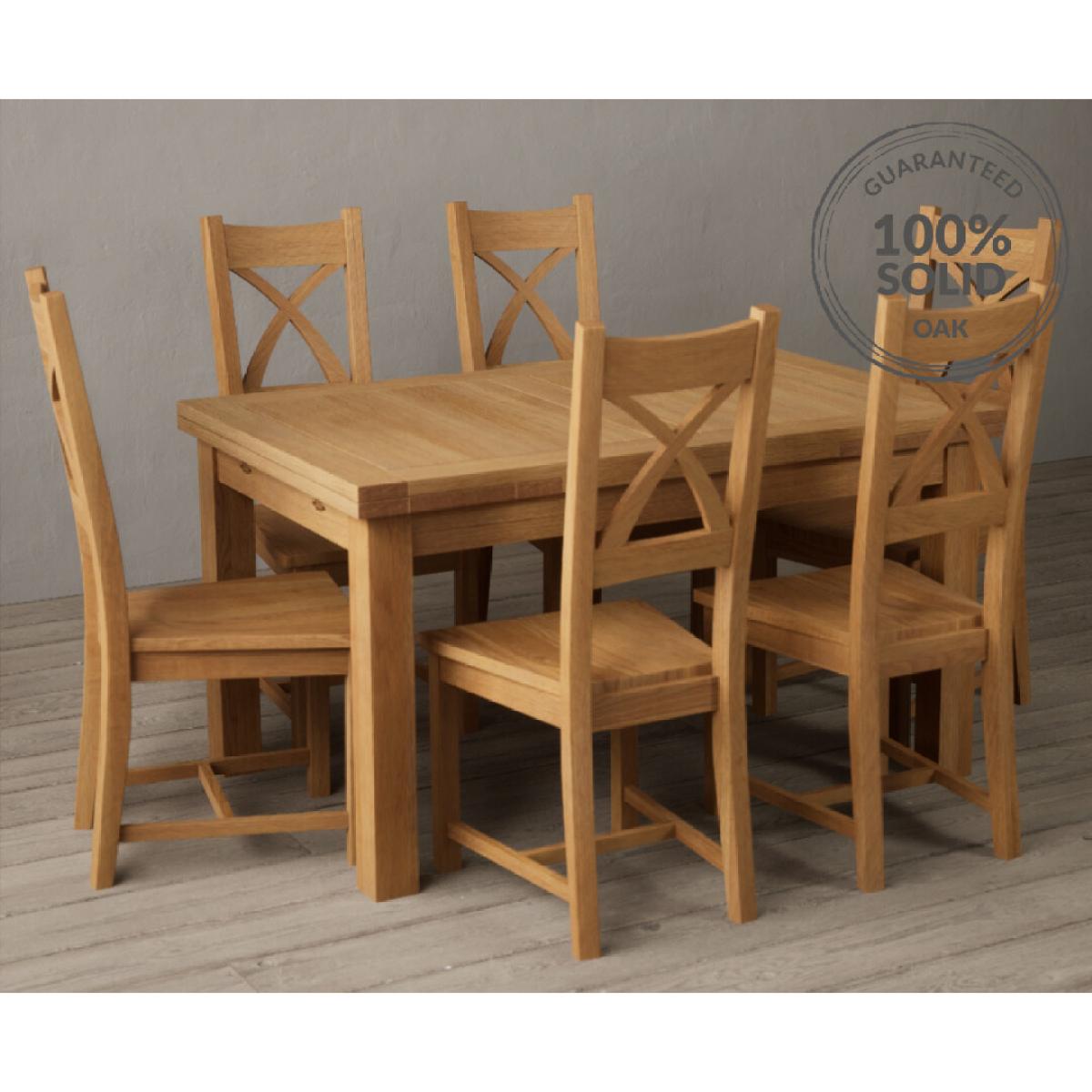 Extending Hampshire 140cm Solid Oak Dining Table With 10 Linen X Back Chairs – image 2