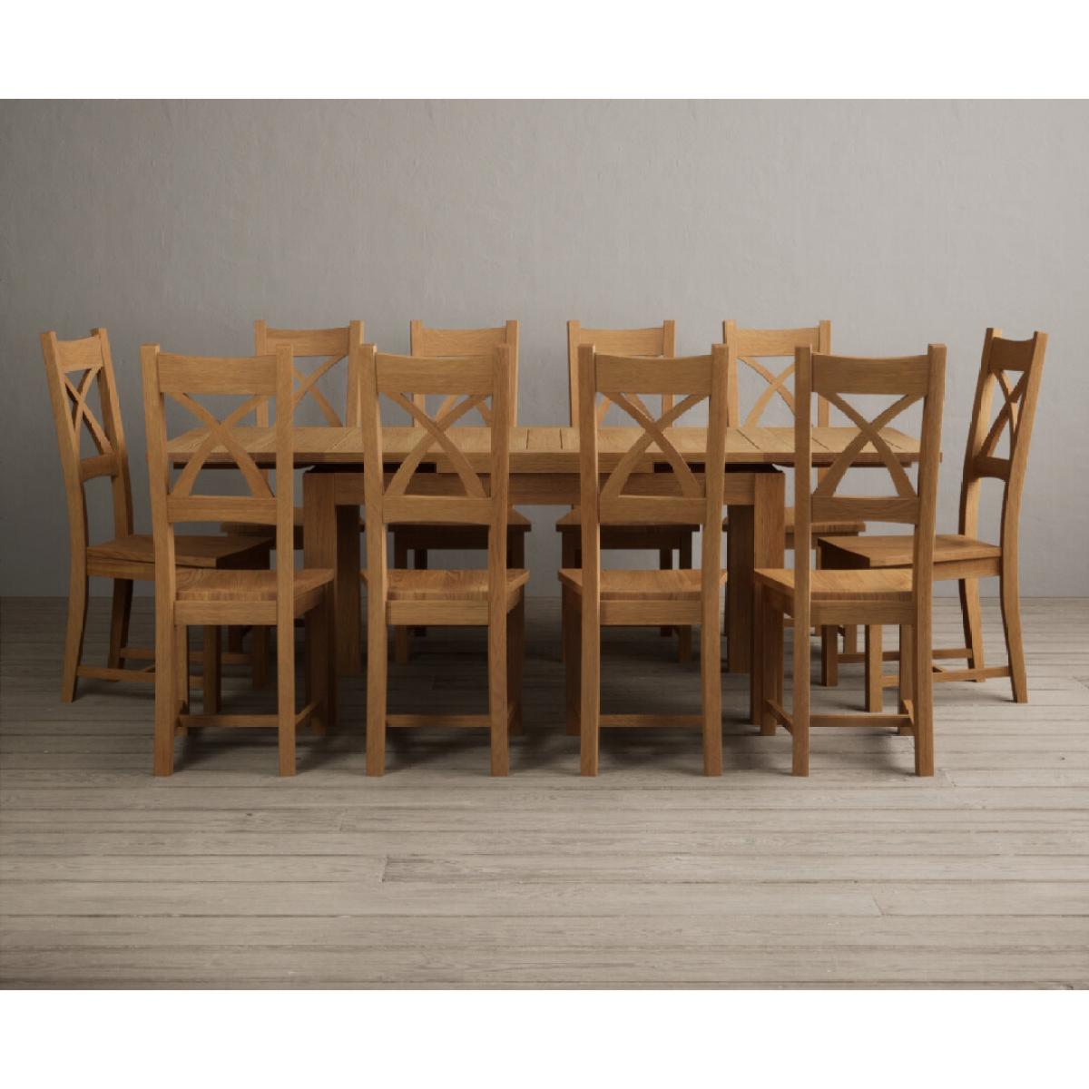 Extending Hampshire 140cm Solid Oak Dining Table With 10 Linen X Back Chairs – image 11