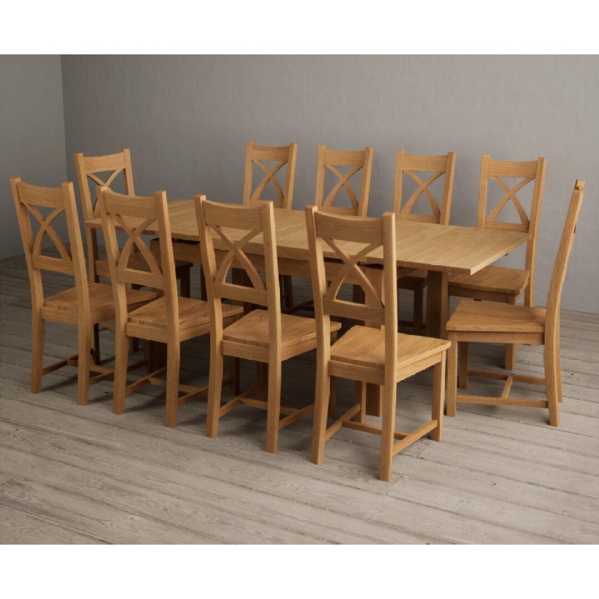 Extending Hampshire 140cm Solid Oak Dining Table With 10 Linen X Back Chairs – image 12