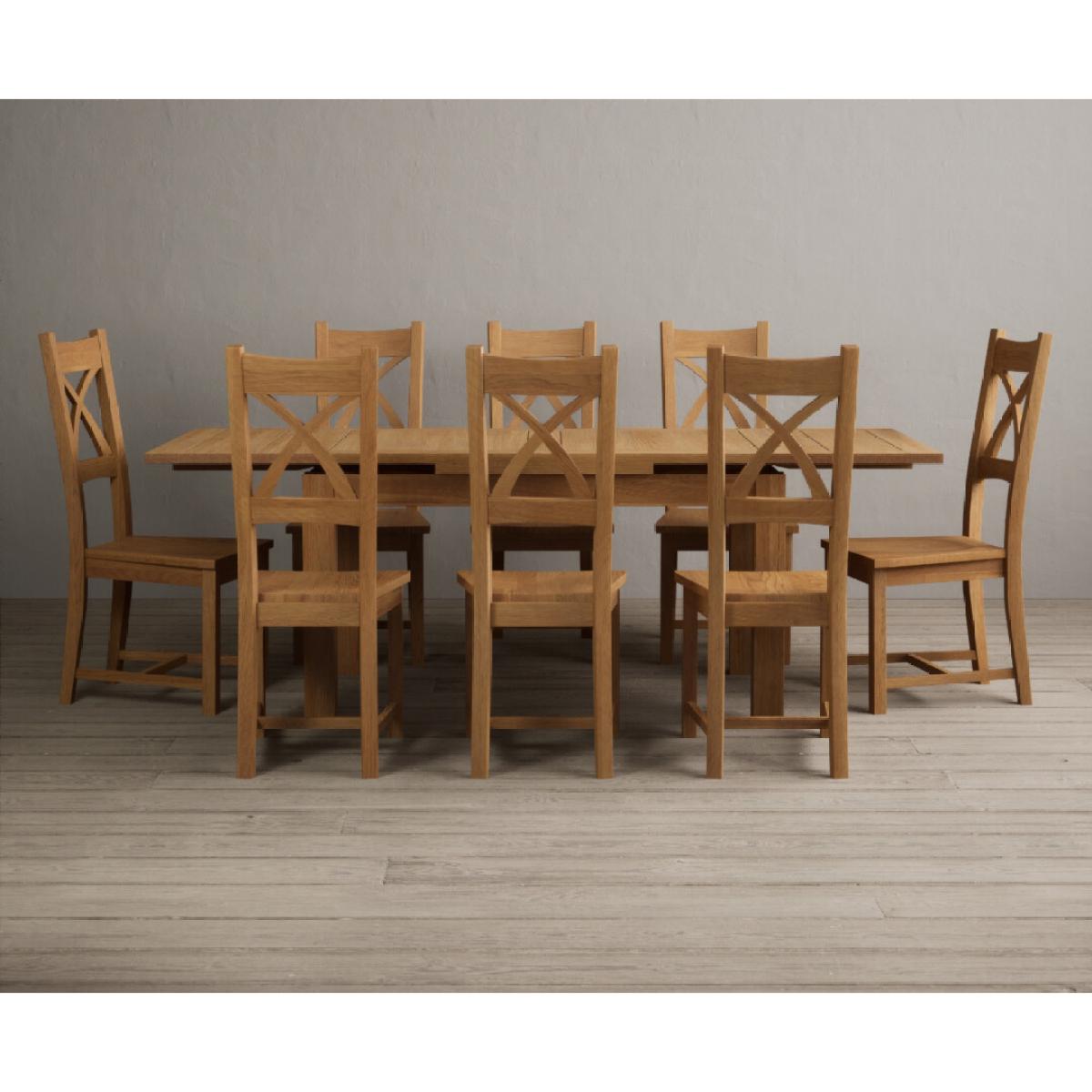 Extending Hampshire 140cm Solid Oak Dining Table With 10 Linen X Back Chairs – image 3