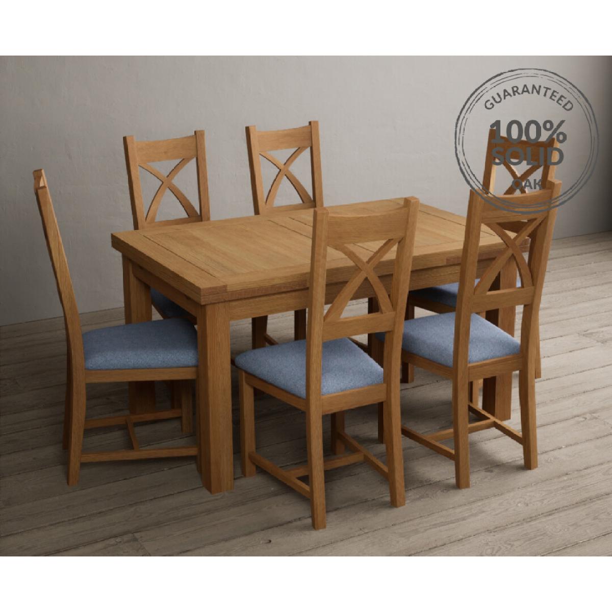 Extending Hampshire 140cm Solid Oak Dining Table With 10 Linen X Back Chairs – image 23